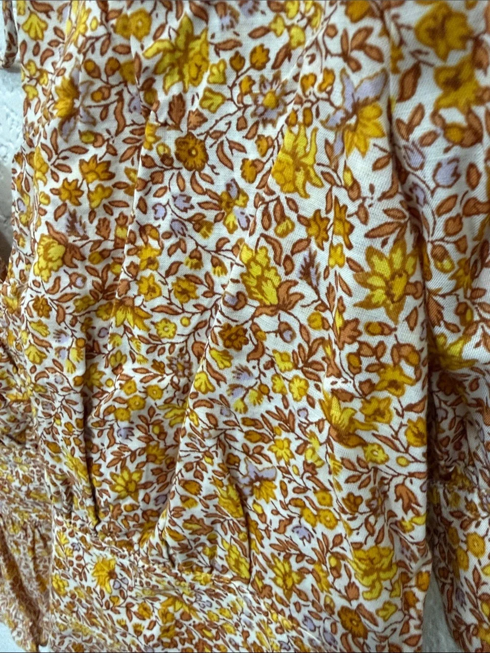 J. Crew Mustard Floral Puff-Sleeve V-Neck Crop Top